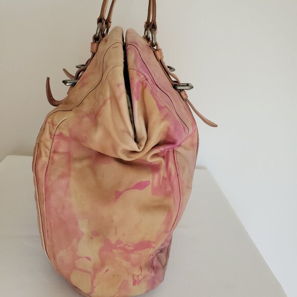 Prada XL soft nappa leather bag beige peach purple Pink double handle Tote dyed - Picture 6 of 16